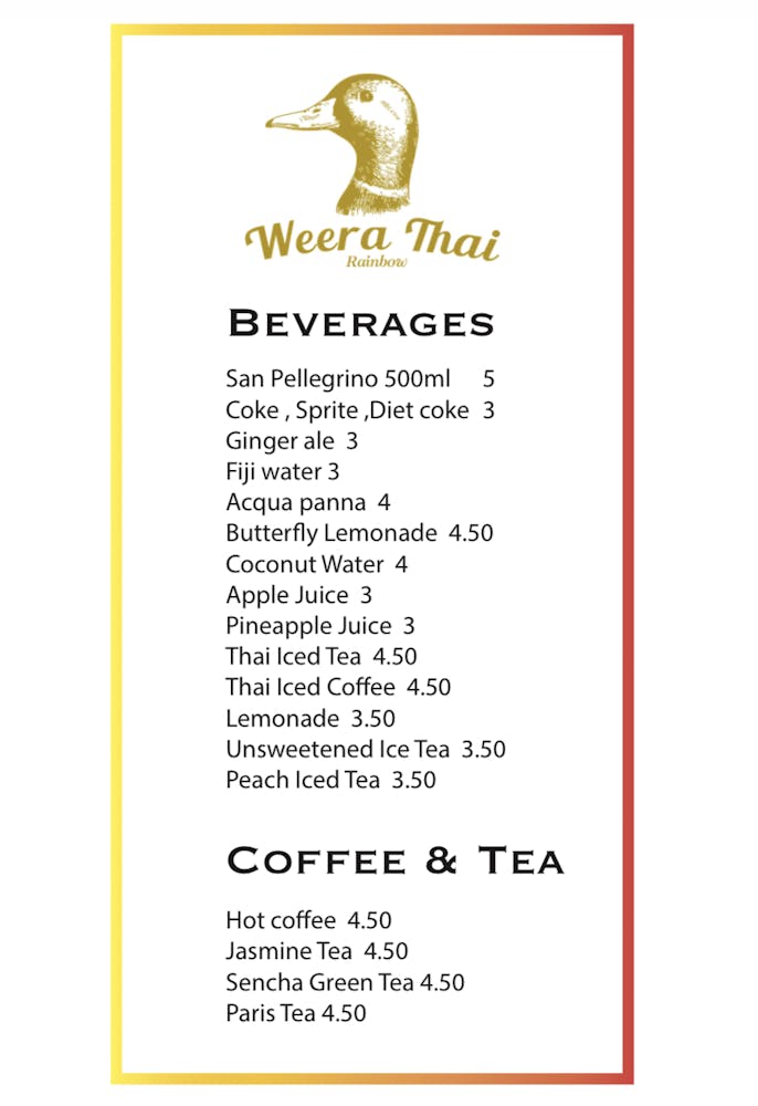 Soft Drink List Weera Thai