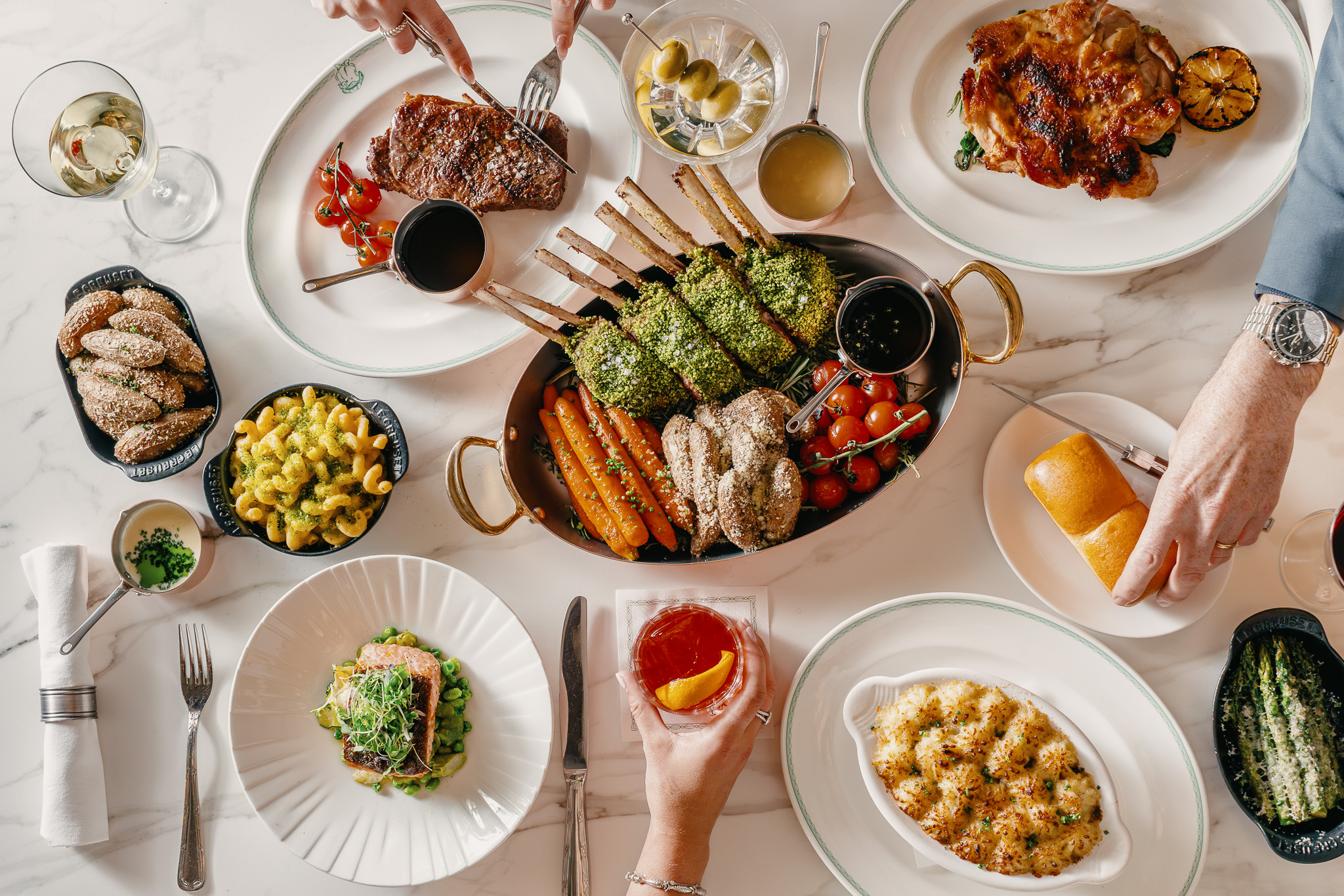 a table with plates of food