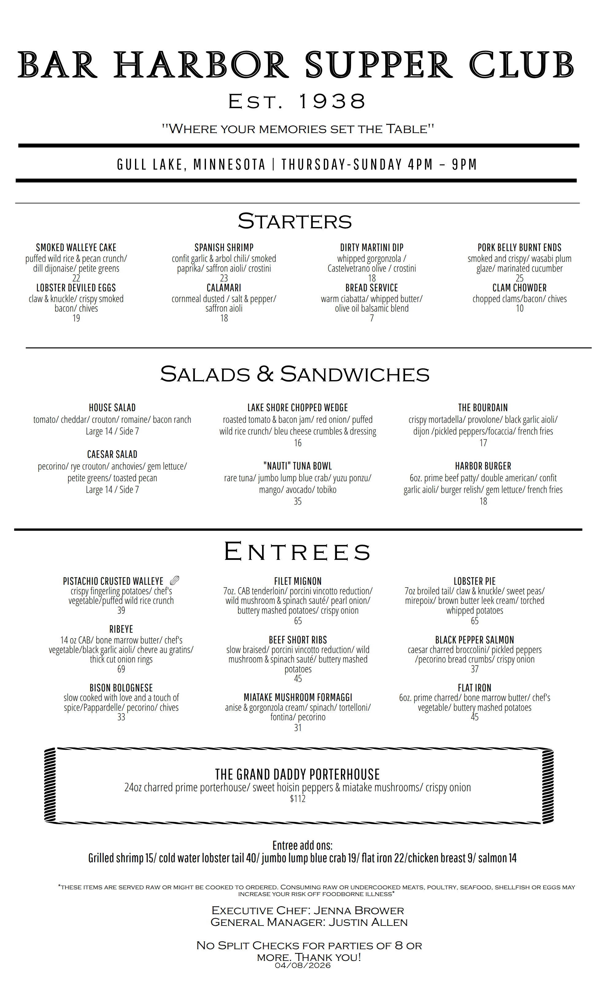 a menu of a restaurant