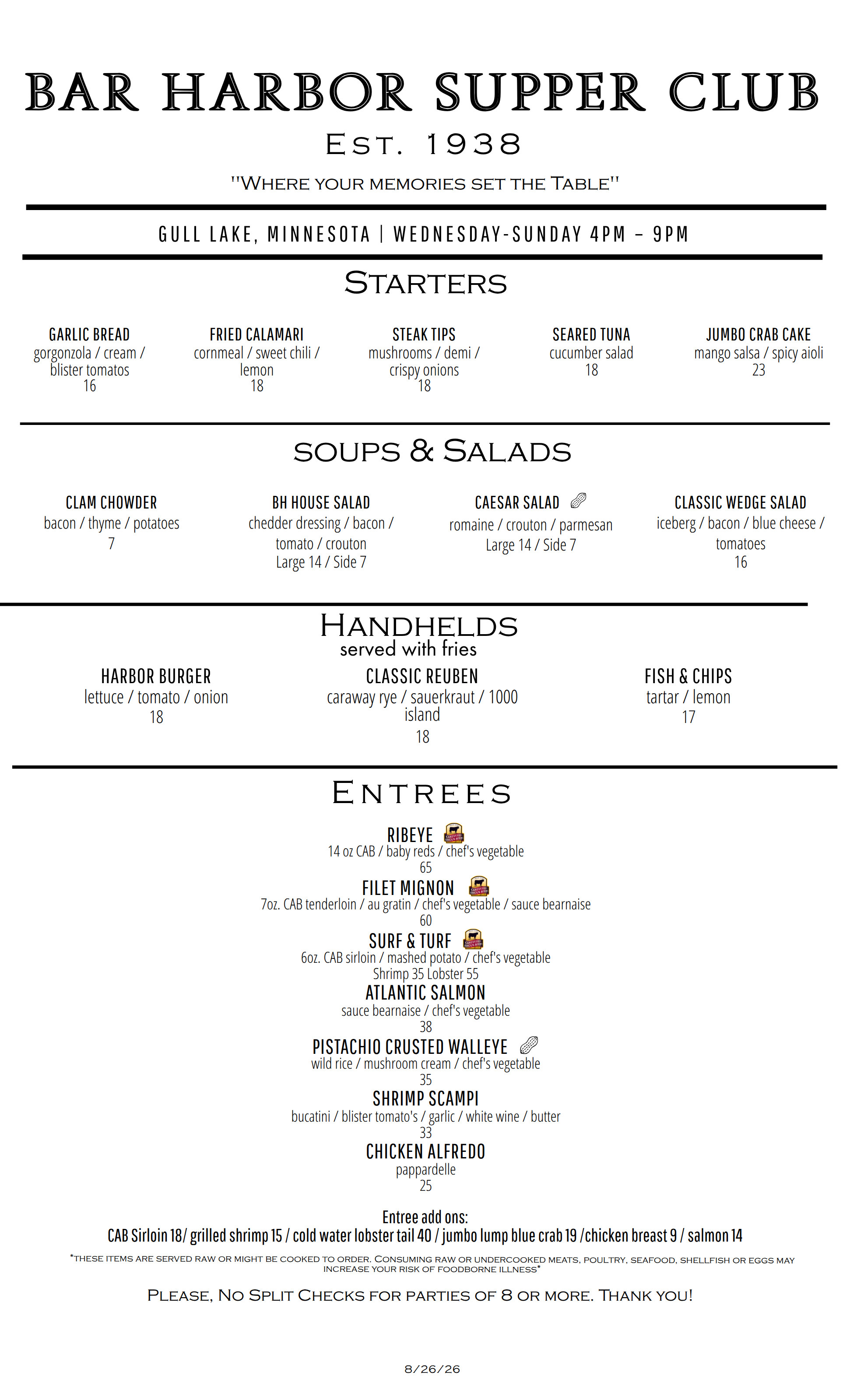 a menu of a restaurant