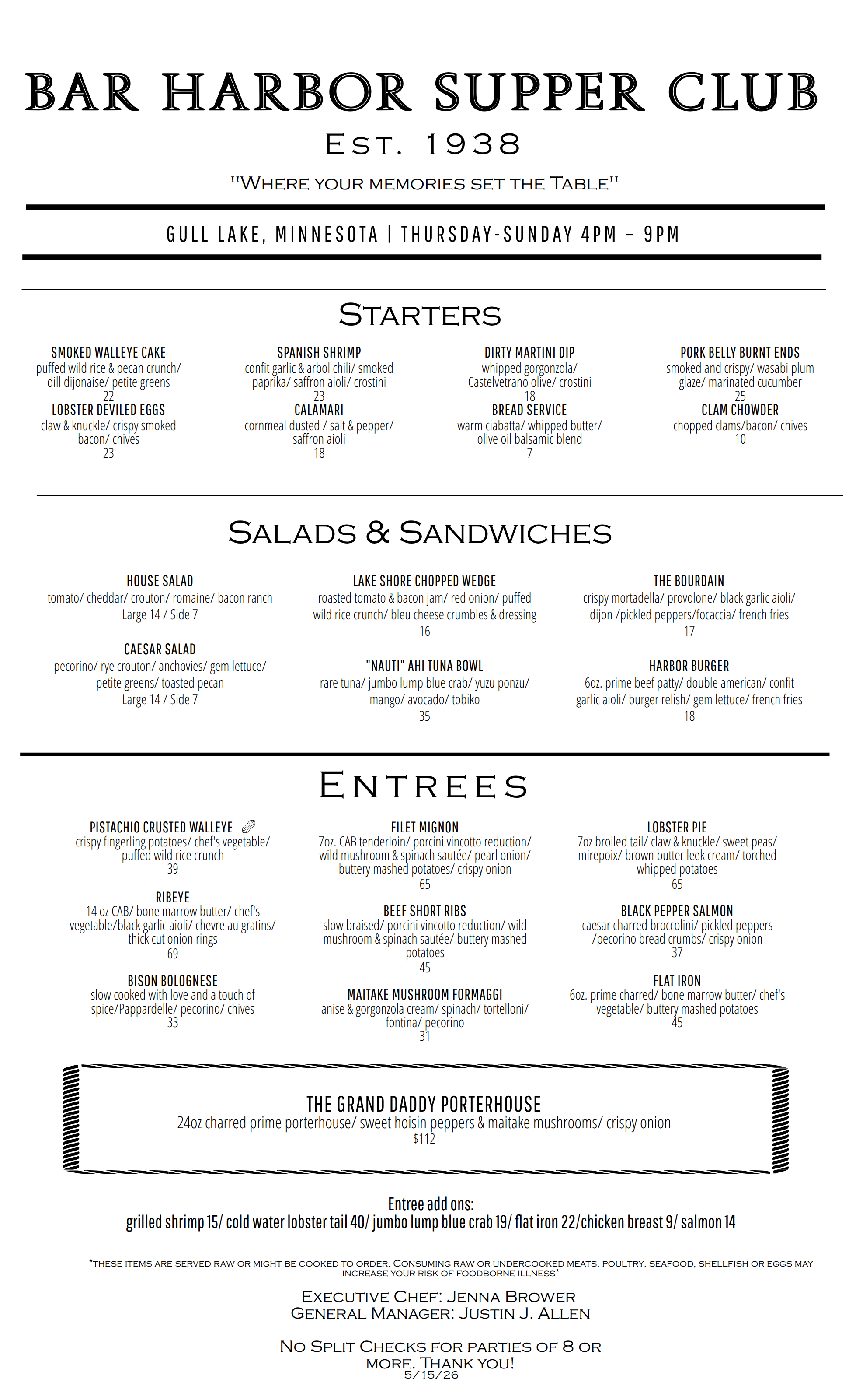 a menu of a restaurant