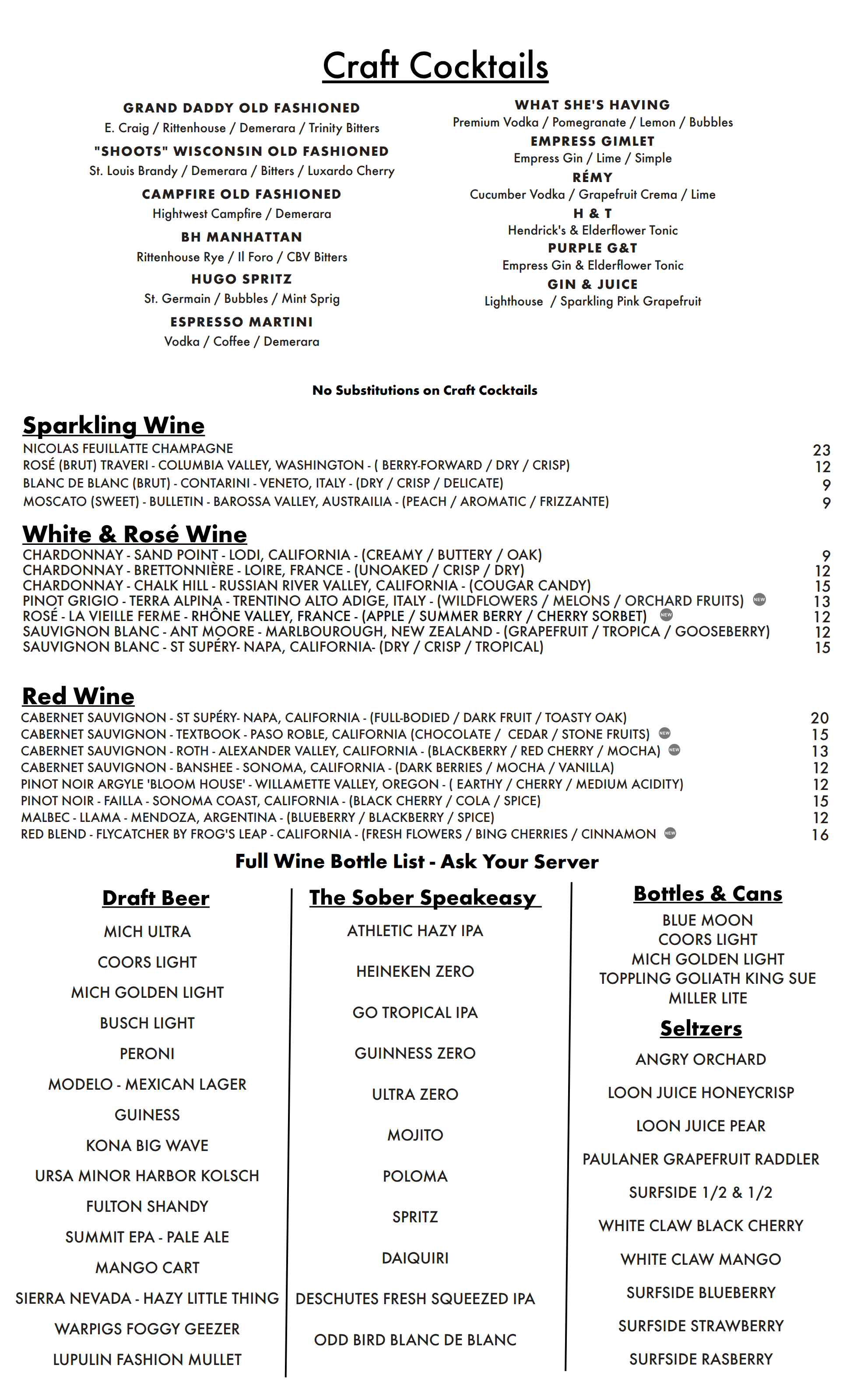 a menu of a restaurant