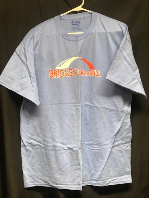 a close up gray branded t-shirt