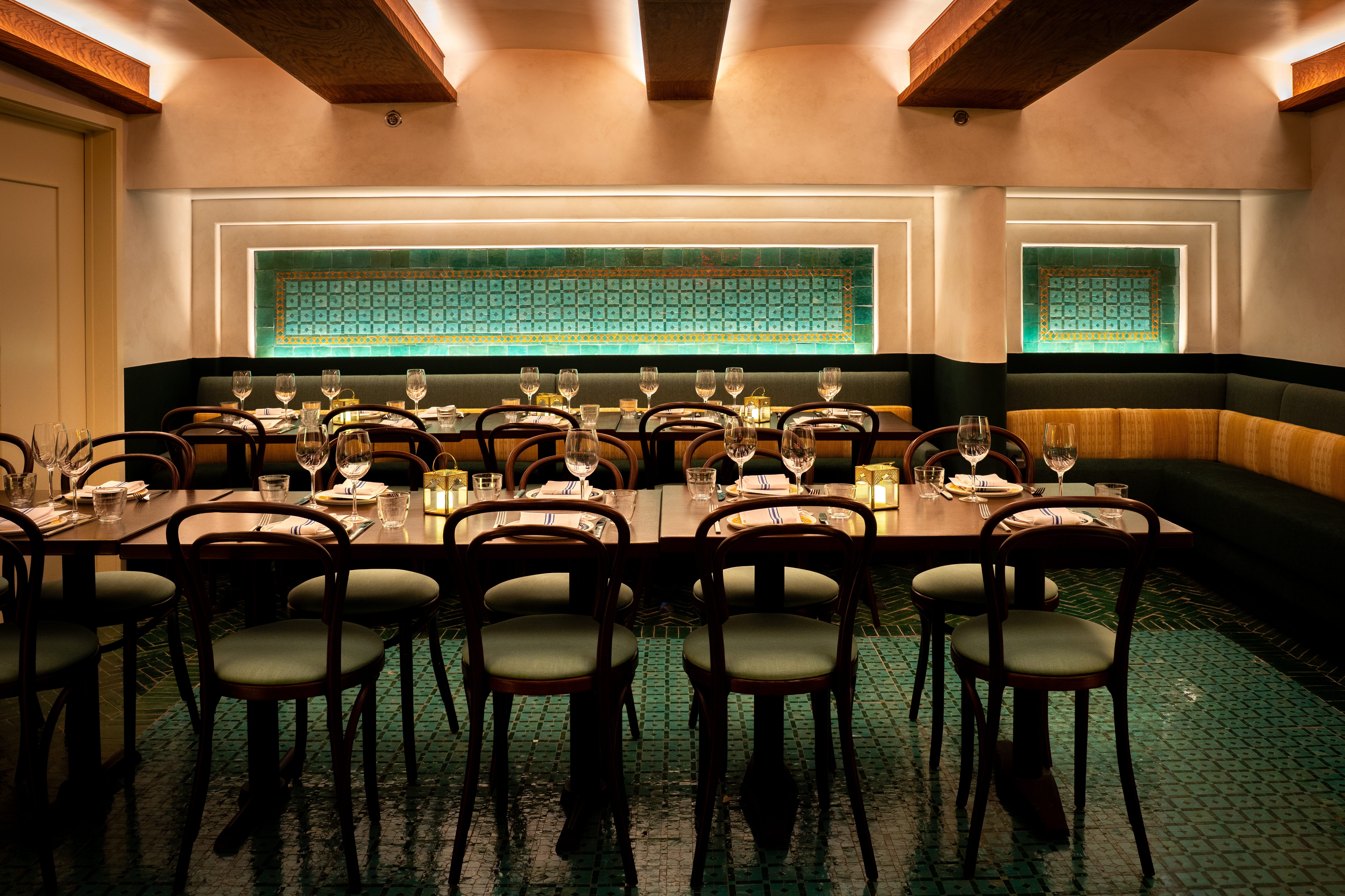 a room filled with furniture and a table