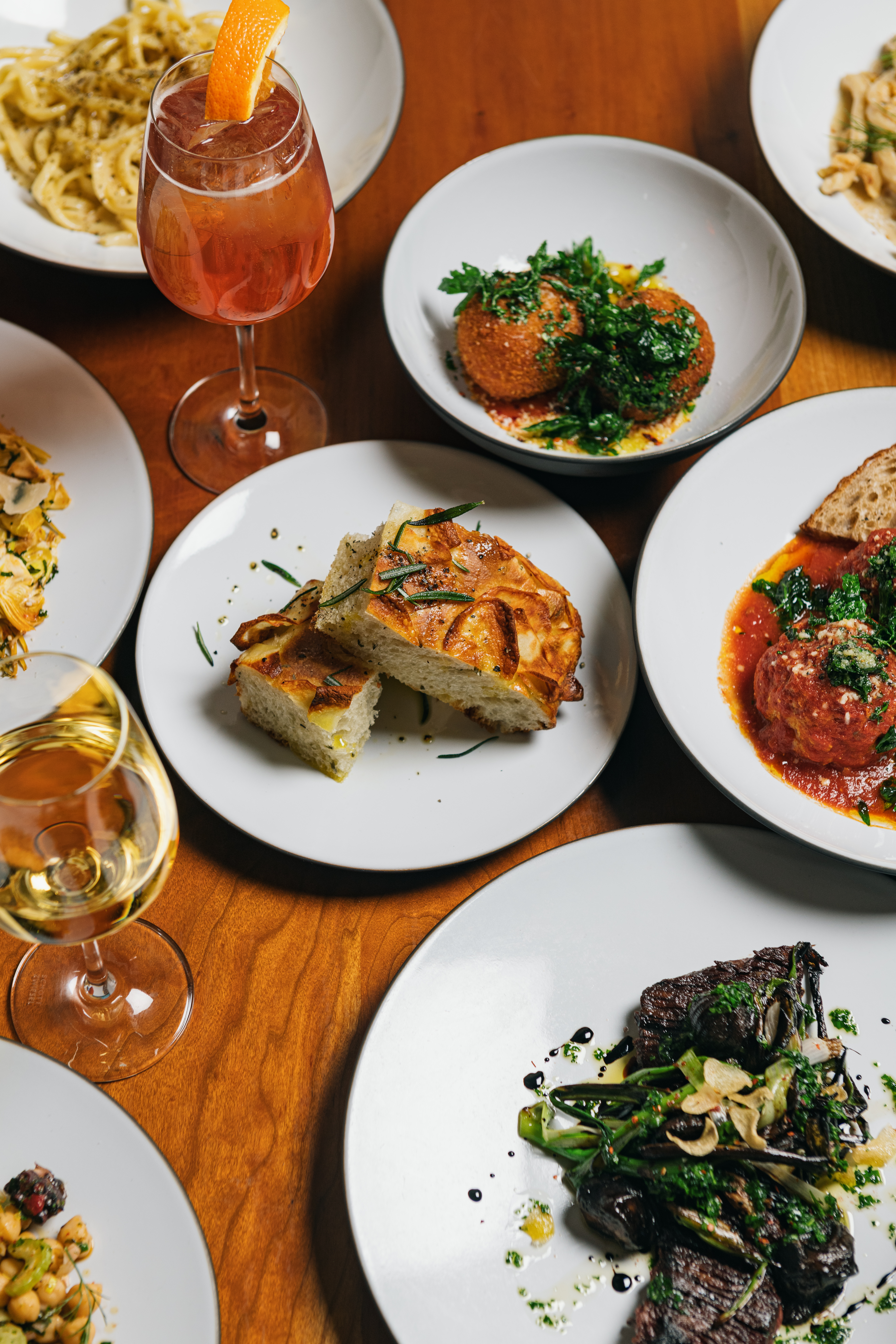 a plate is filled with different types of food on a table