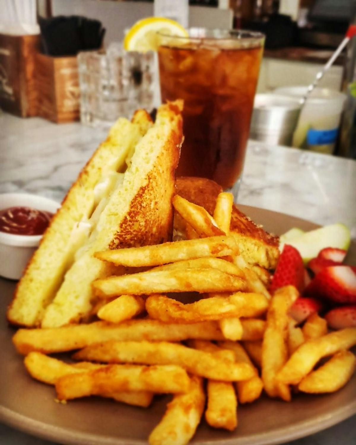 A sandwich and french fries.