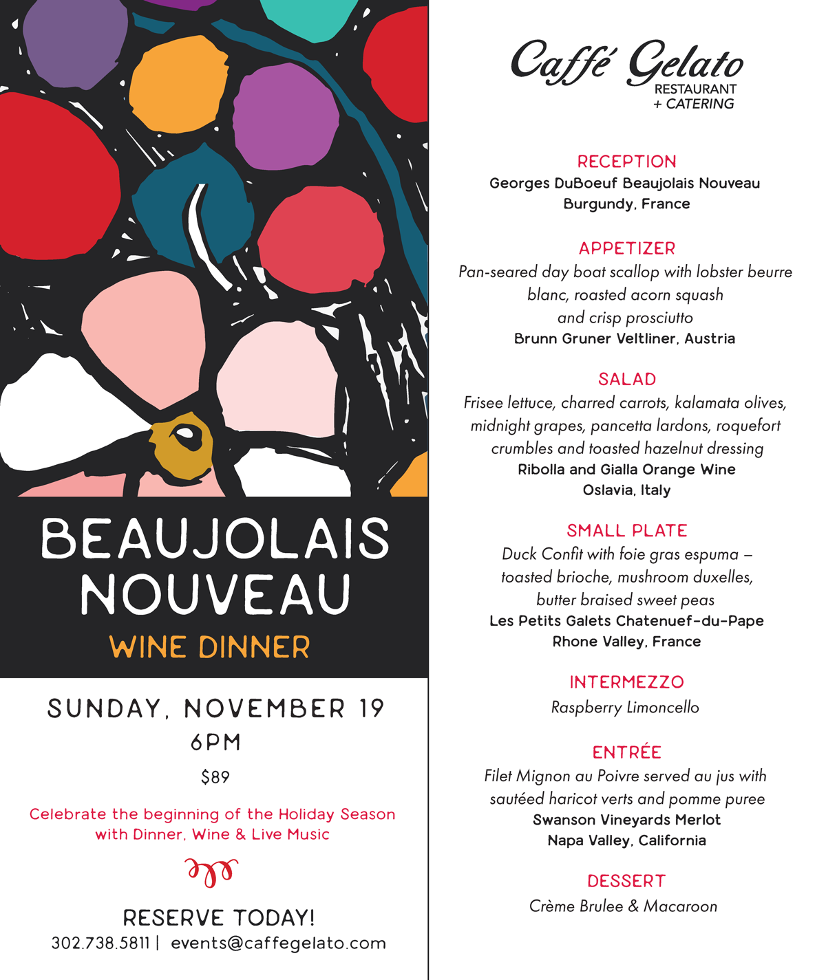 Beaujolais Nouveau Wine Dinner (11-19-2023) | Caffe Gelato | Northern ...