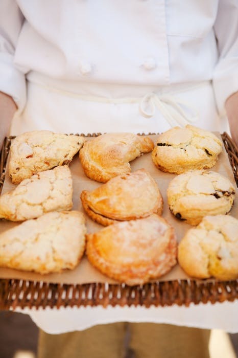 tray of scones and apple turnovers