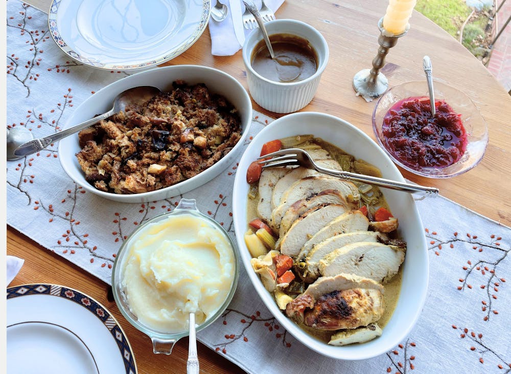 a table topped with plates of food on a plate