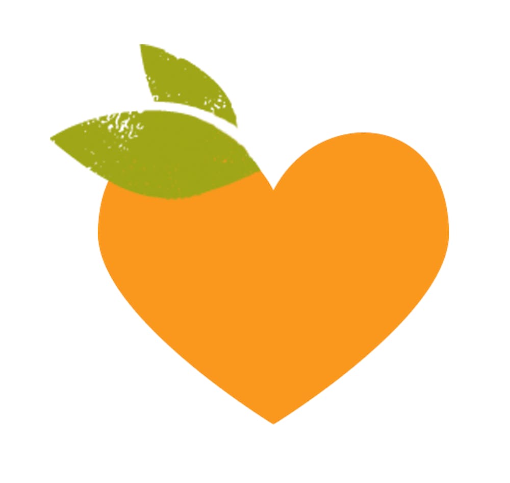 Valentine's Day heart shaped clementine logo with leaf