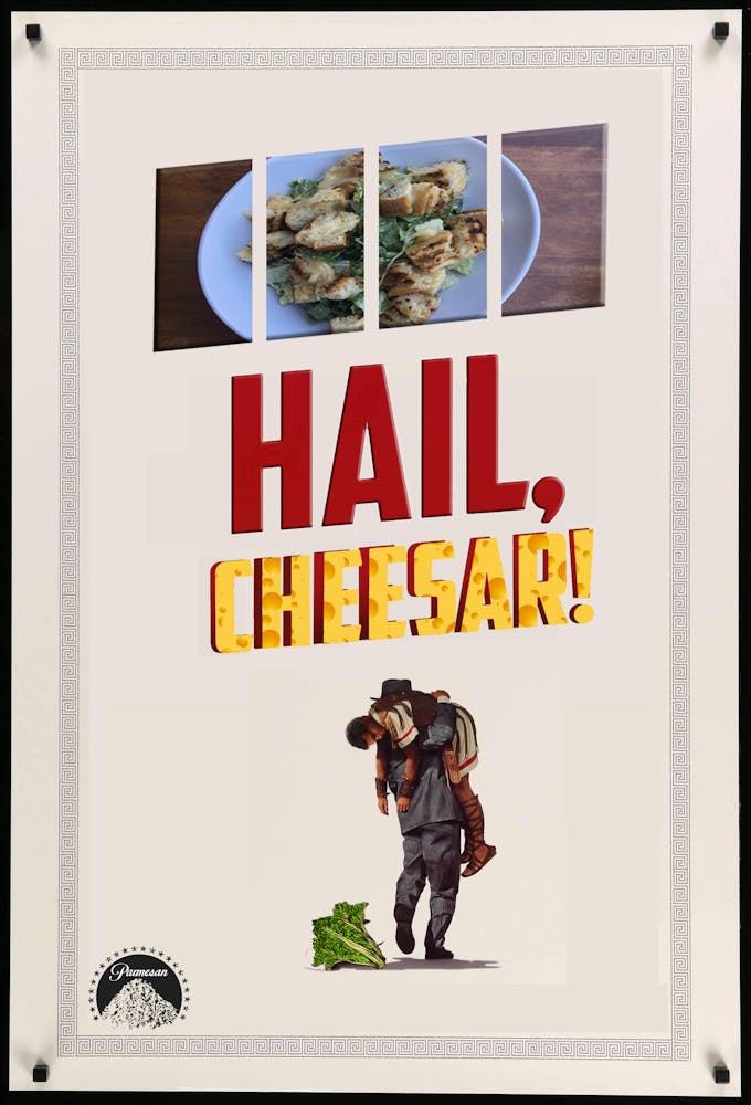 text Hail Cheesar with man carrying another man over his shoulder