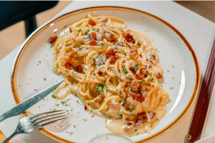 a plate of food with a fork