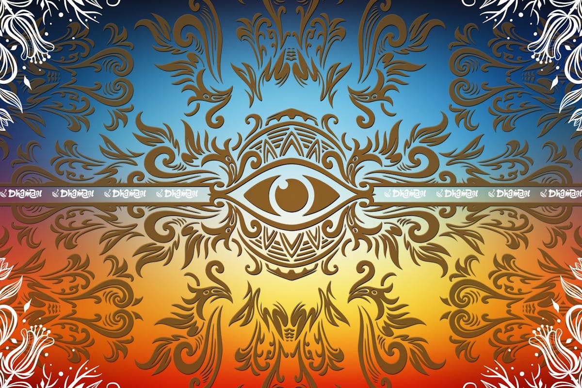 an eye design with blue color