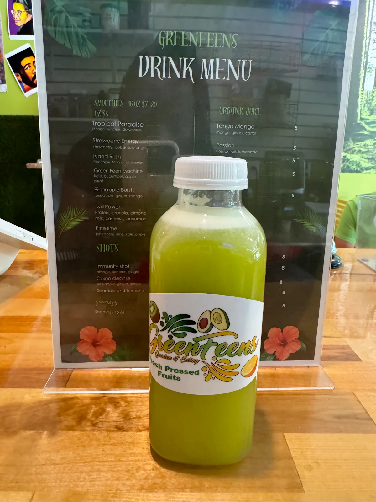 a glass bottle on a table