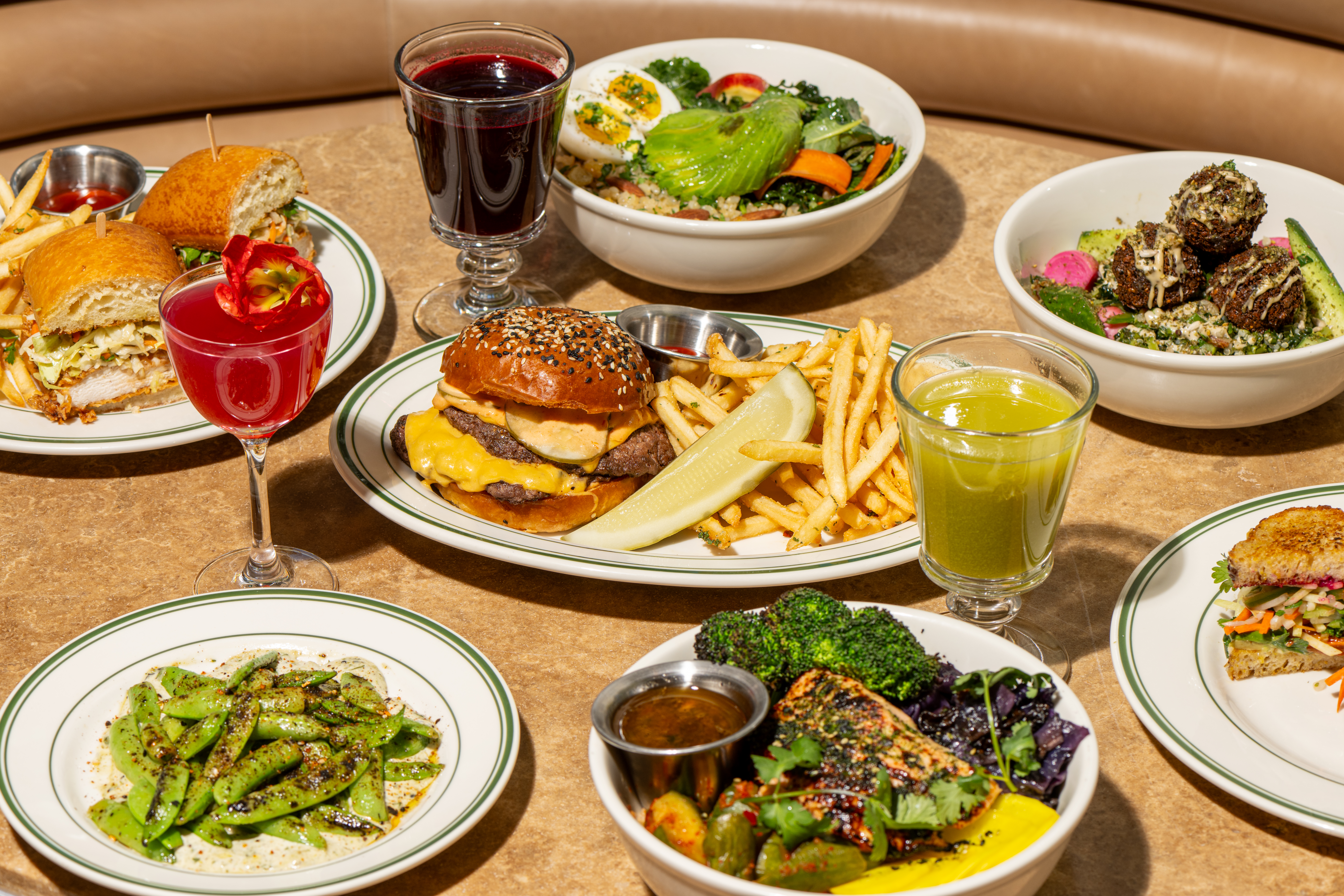 a selection of plates of food on a table