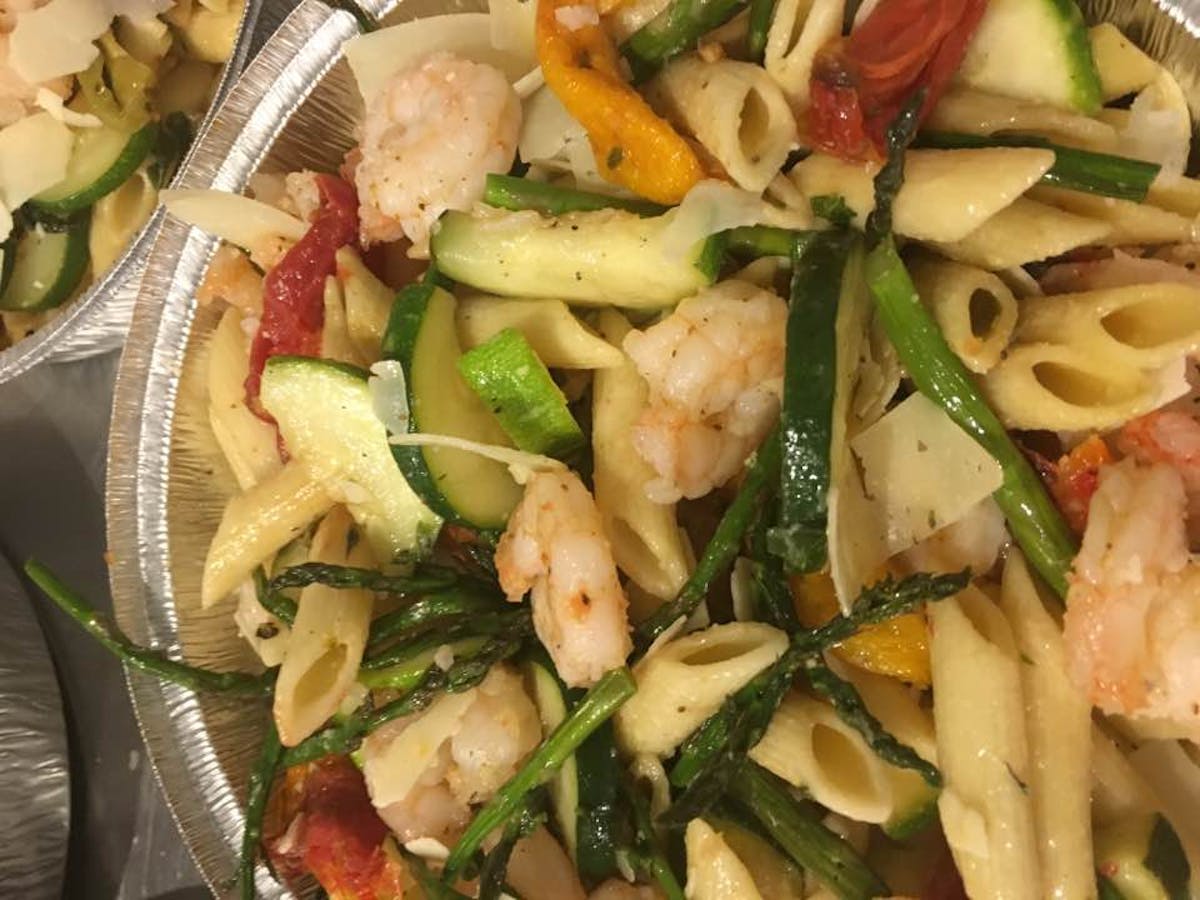 a dish is filled with food