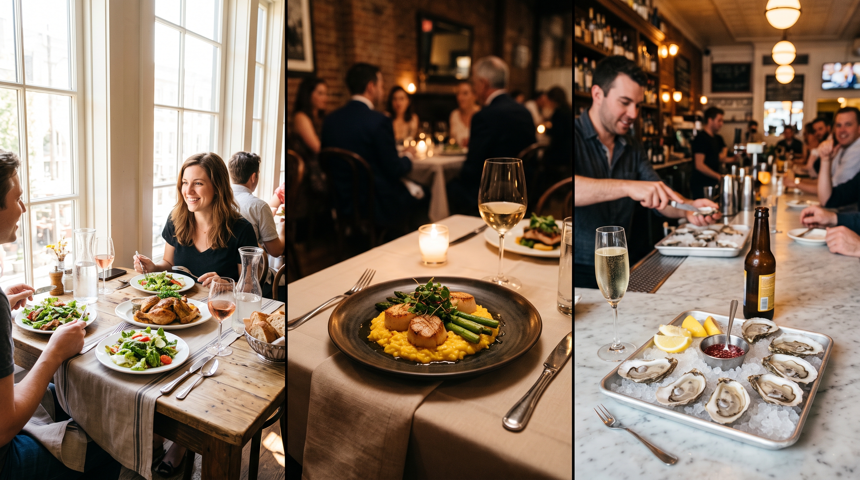 A lunch table set in daylight at Sofia, a fine dining Italian steakhouse in Englewood, NJ.