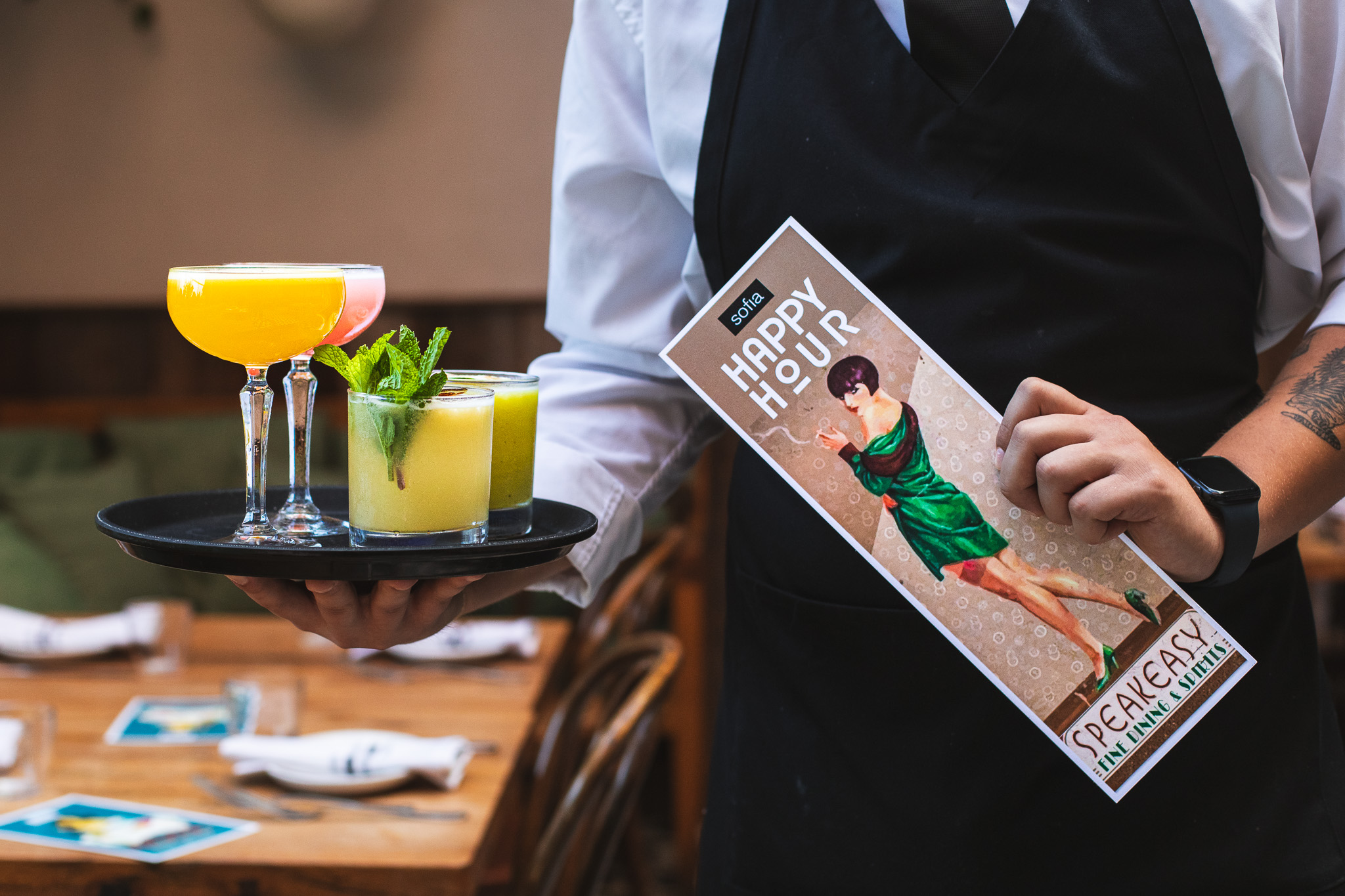 Aperol spritzes at Sofia's Thursday Aperitivo, the best happy hour in Englewood,