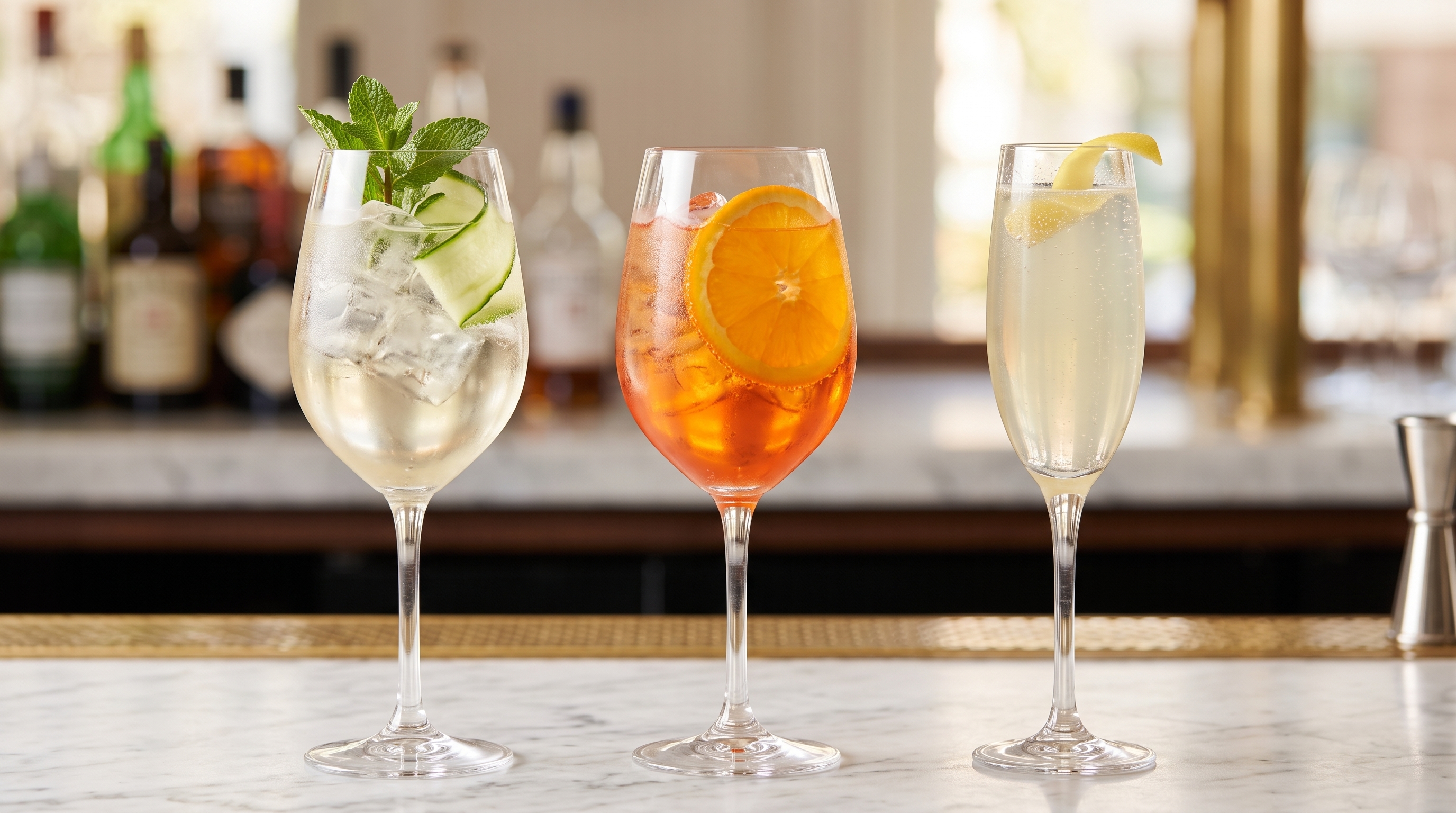 a group of wine glasses with different colored drinks