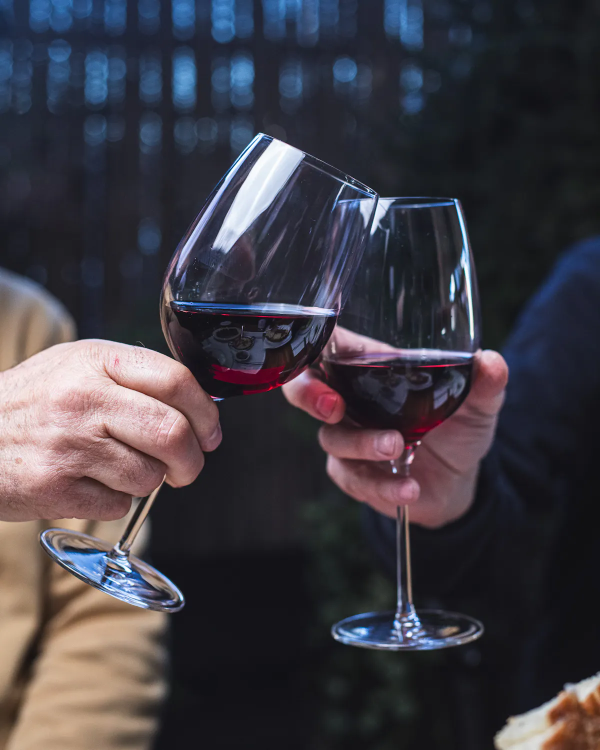 a pair of hands holding wine glasses