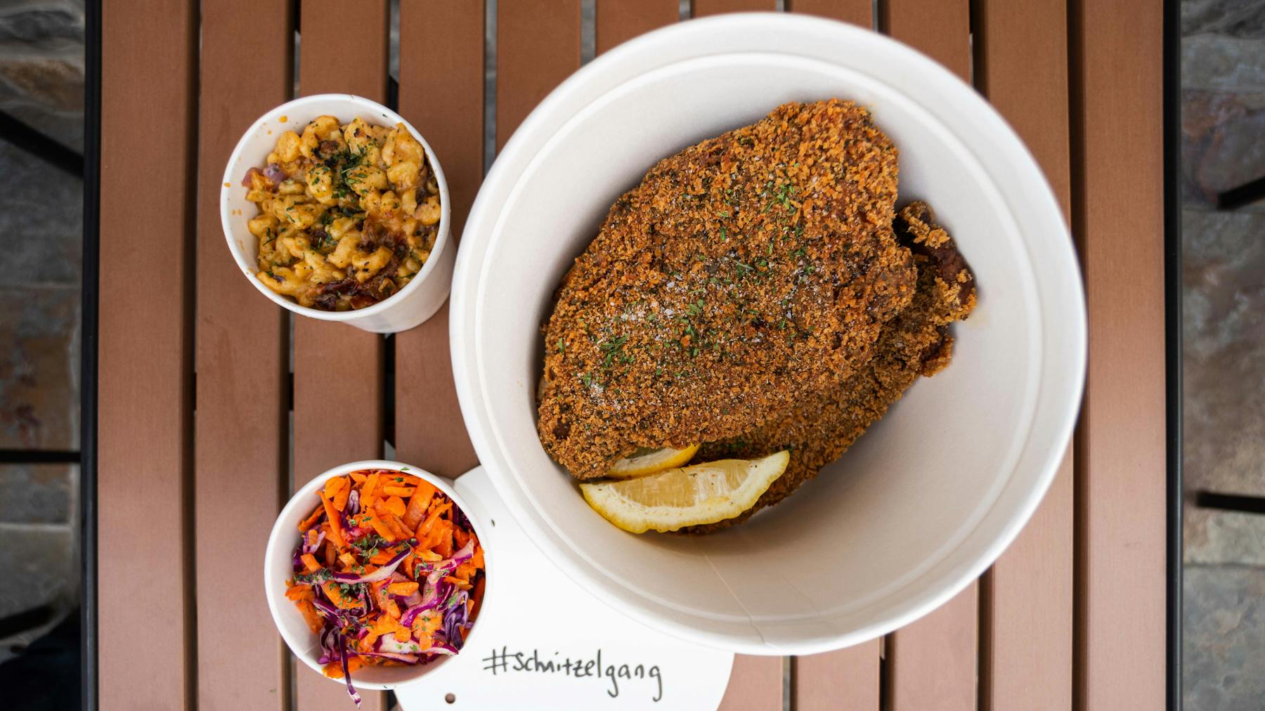 bucket of schnitzel