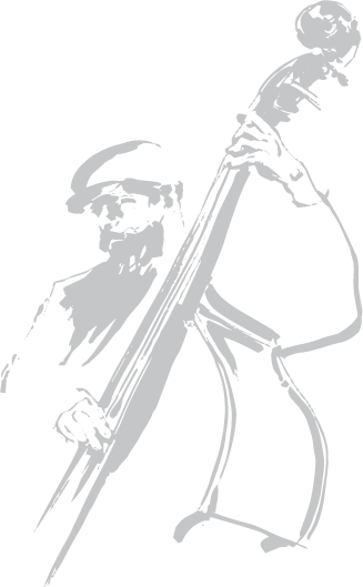 a drawing of a man playing upright bass