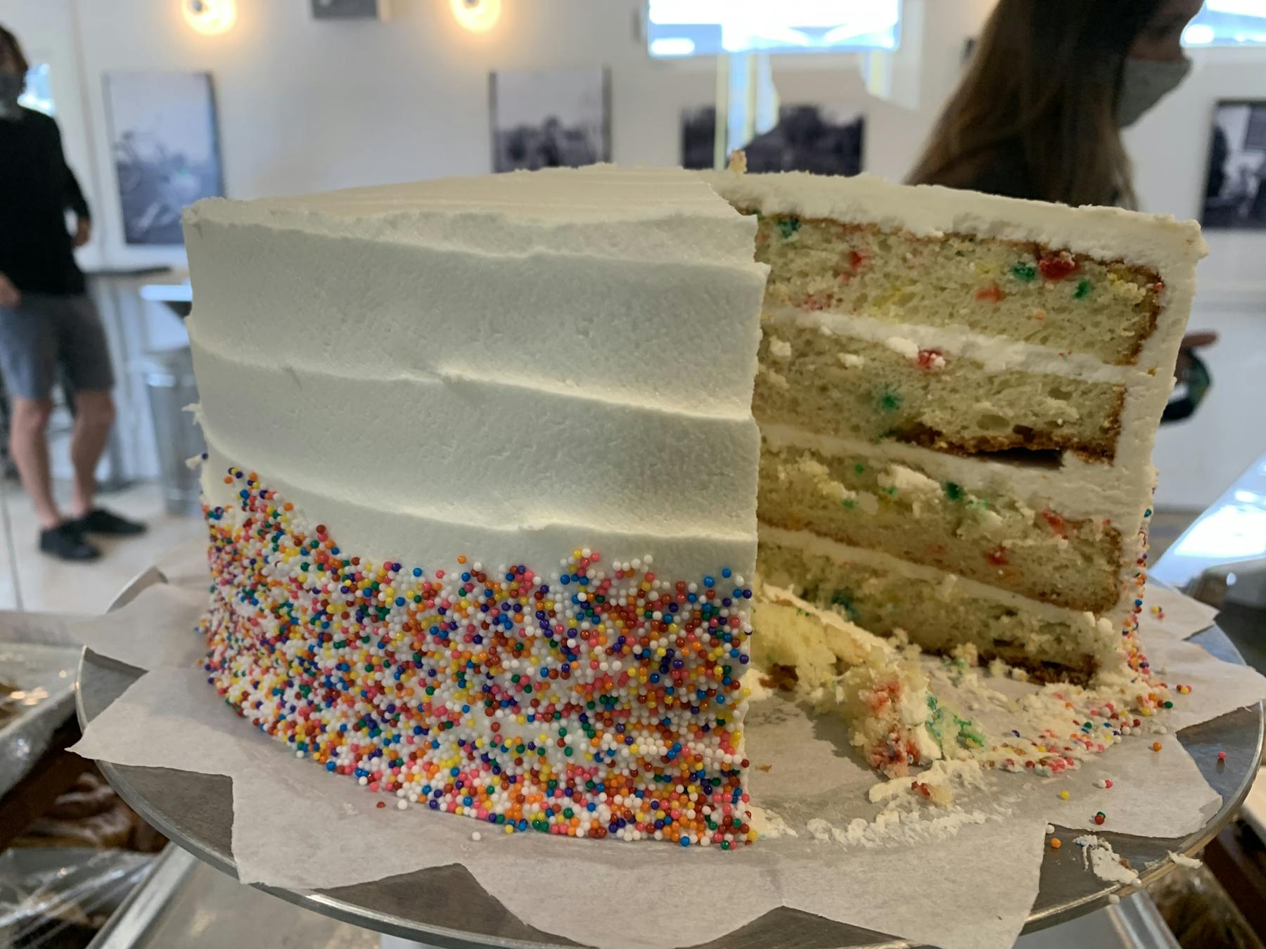 a slice of cake on a table
