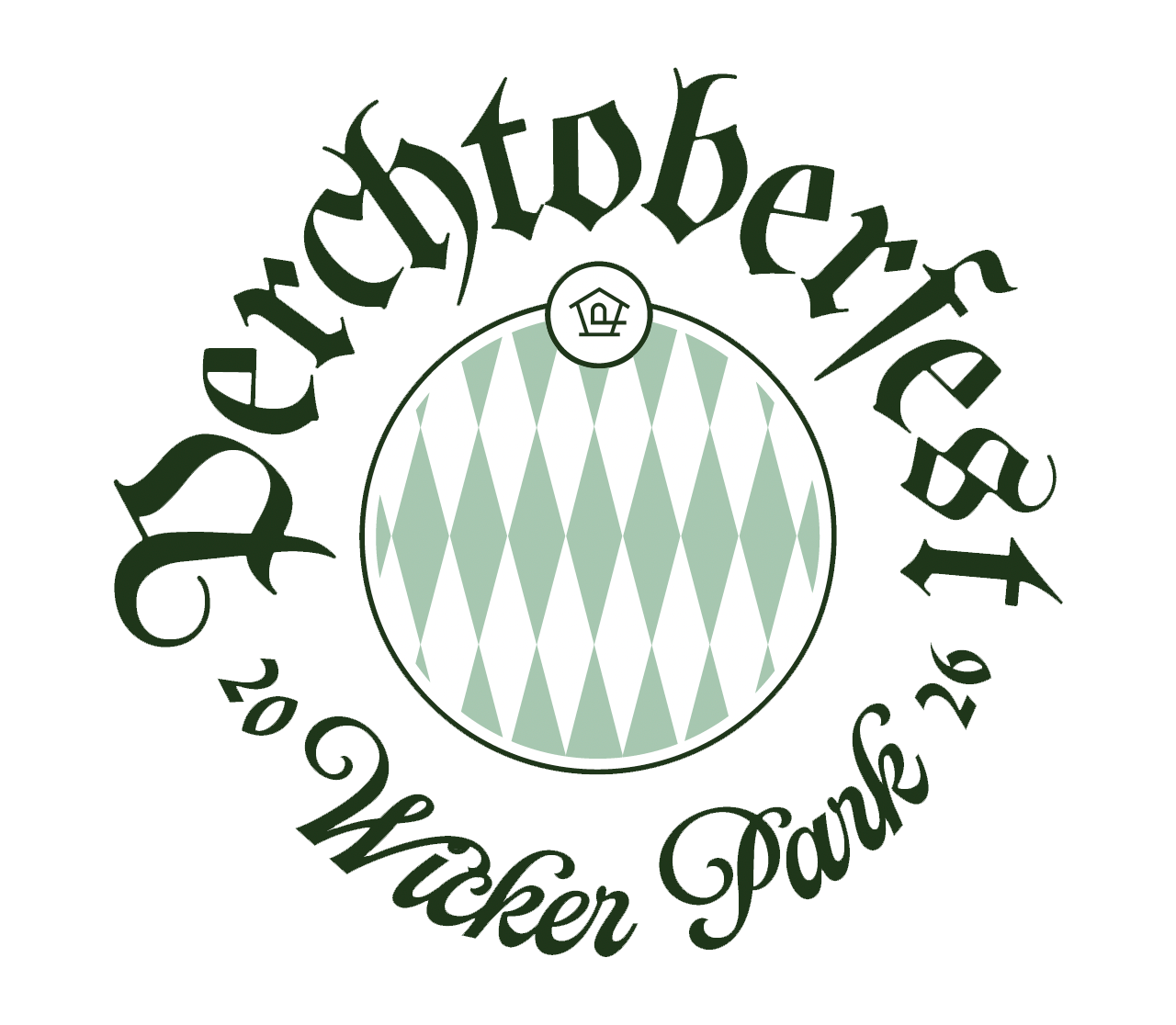 Perchtoberfest, Wicker Park, 2026 — text around a checkered green and white logo with a small perch bird house