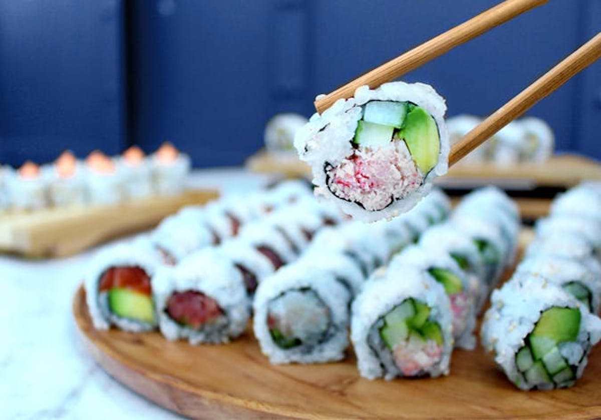 a close up of sushi