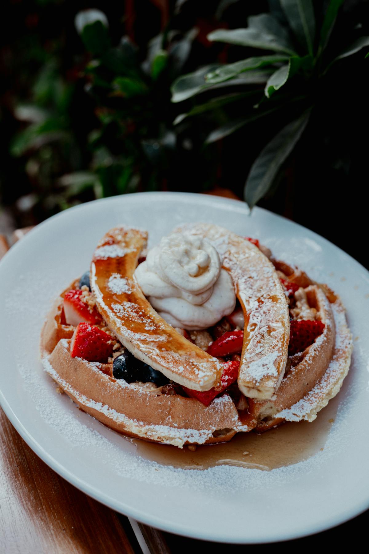 a waffle served with ice cream