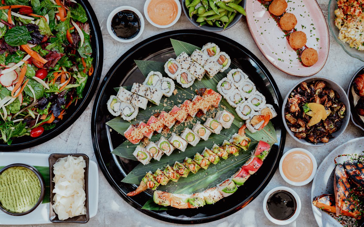 a tray with sushi