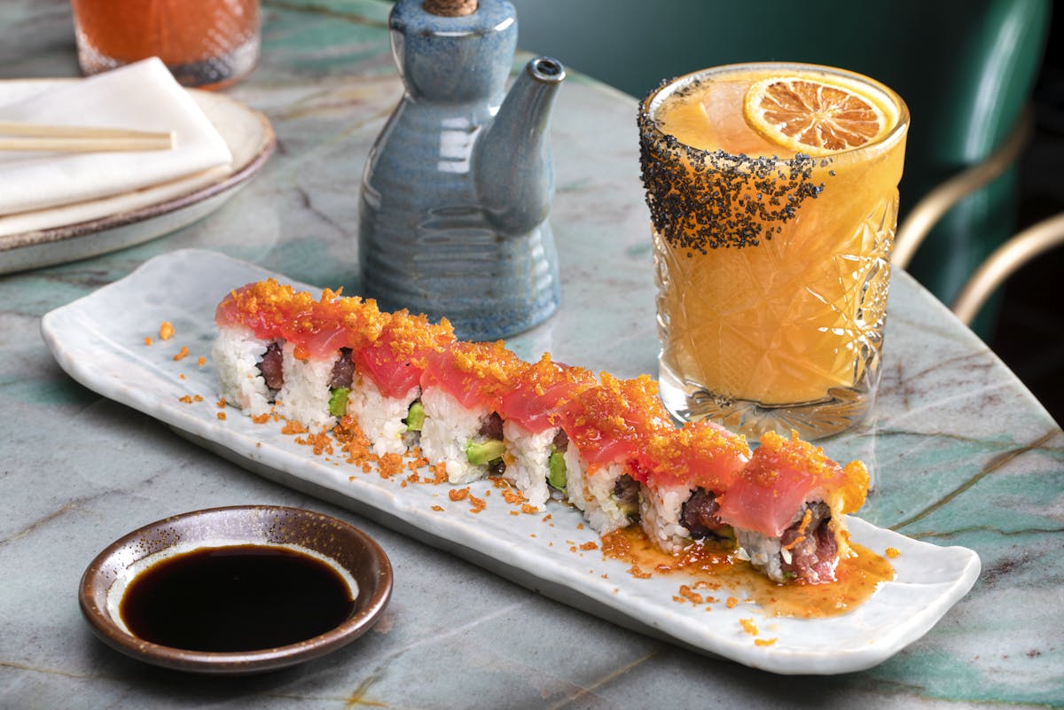Crunchy Tuna roll with avocado, chili tempura flakes, sweet chili