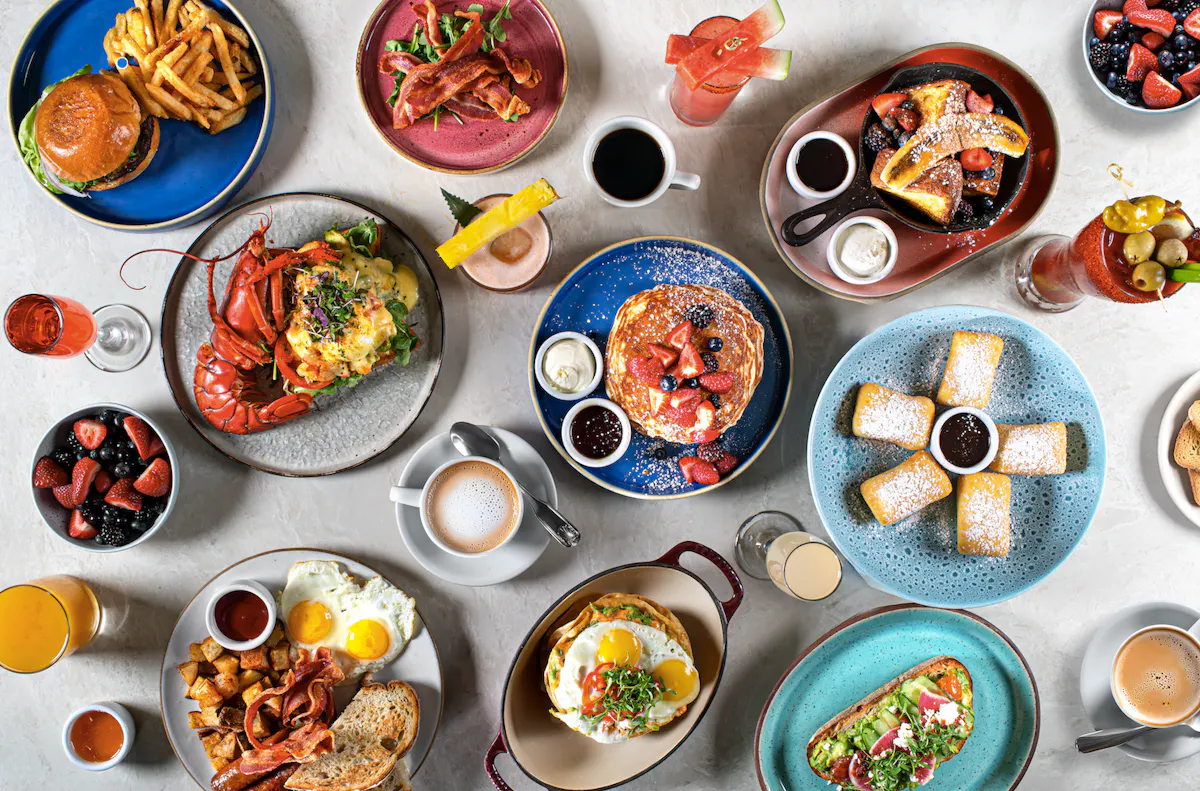 a table full of plates of food