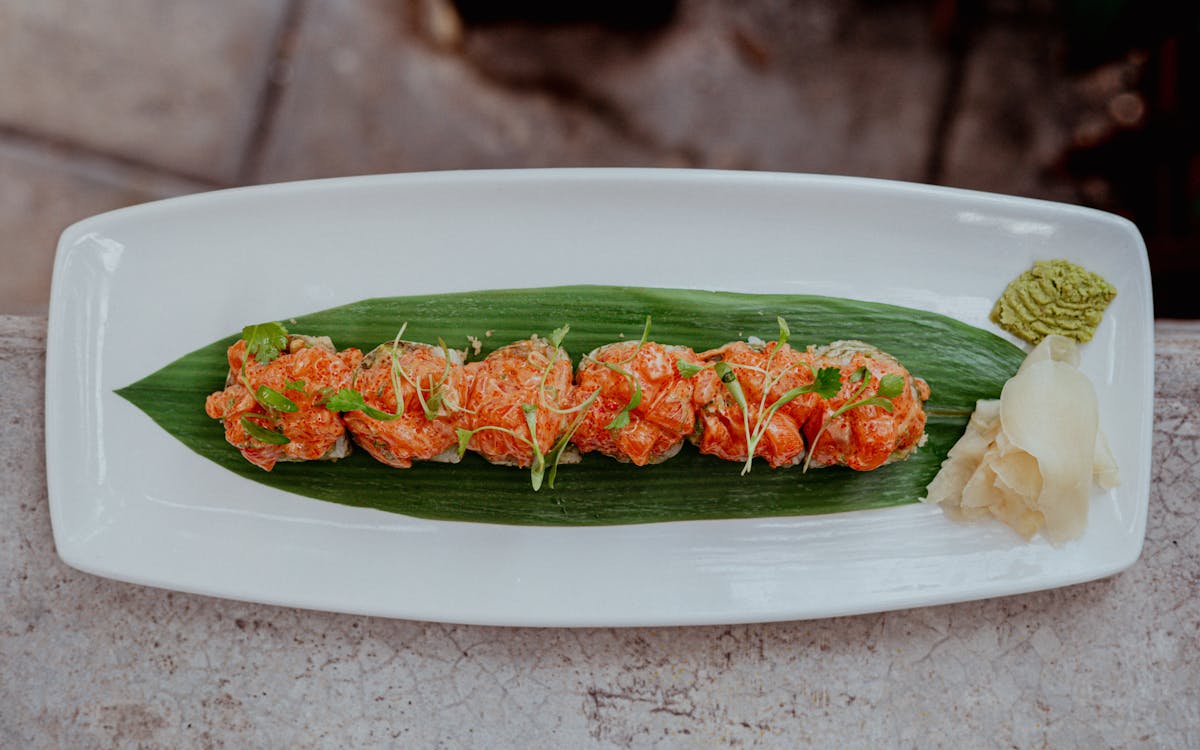 a sushi roll on a plate