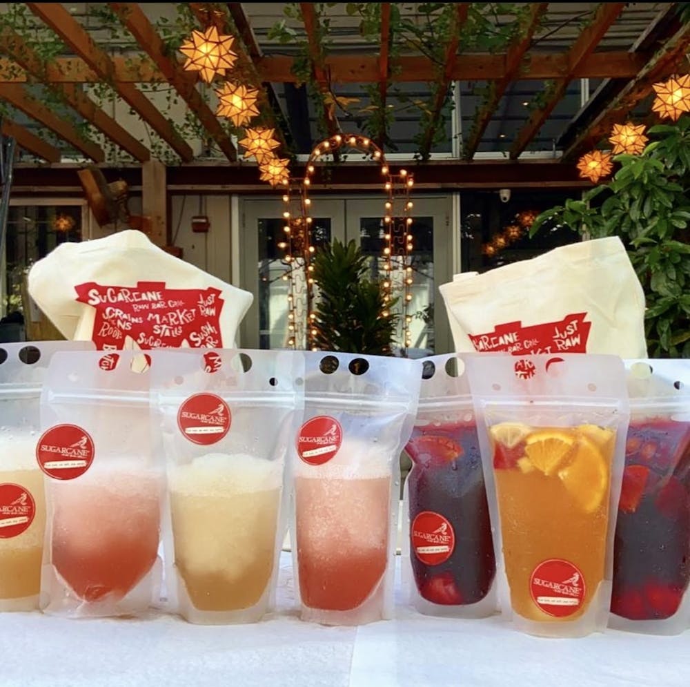 assorted grab-and-go alcohol and virgin drink pouches at Sugarcane in Miami