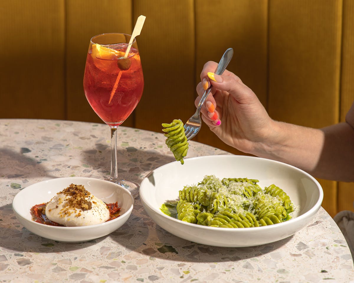 pasta and cocktail
