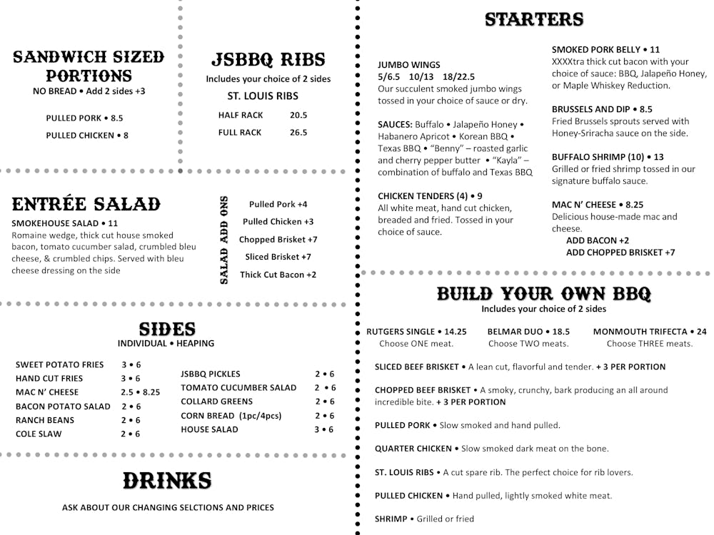 Belmar Menu Jersey Shore Bbq