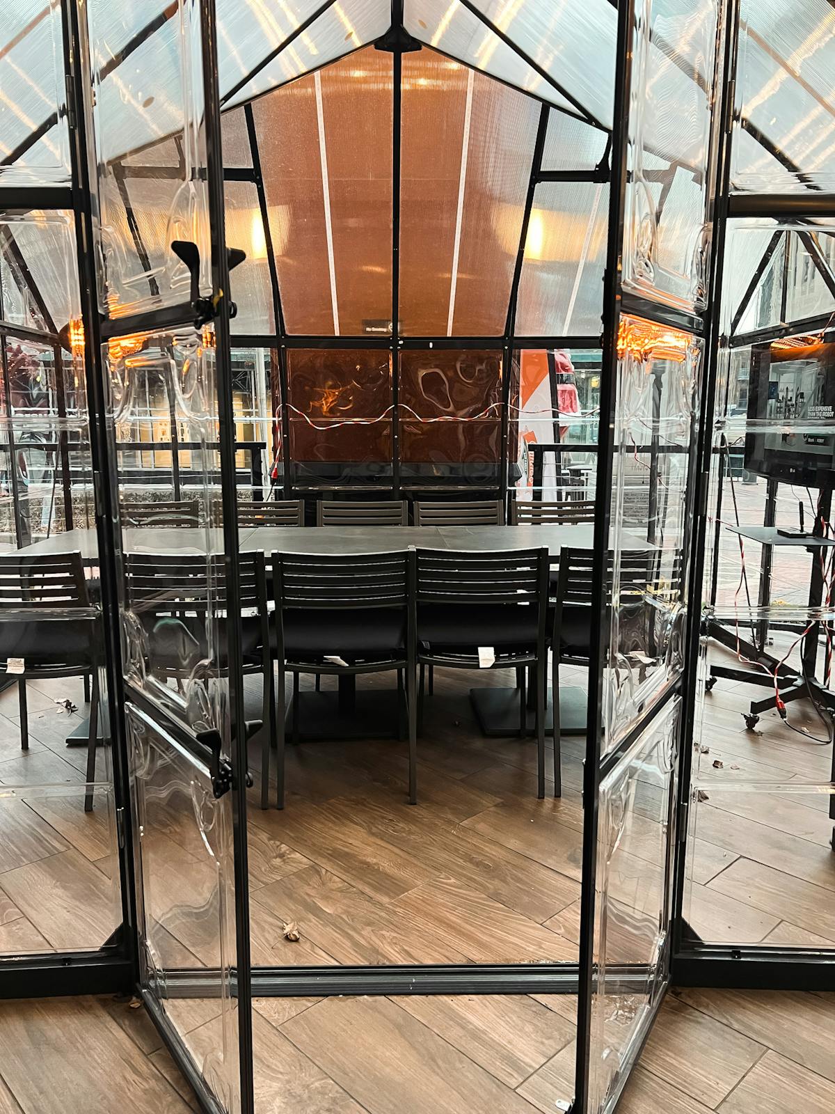 a building with a metal fence