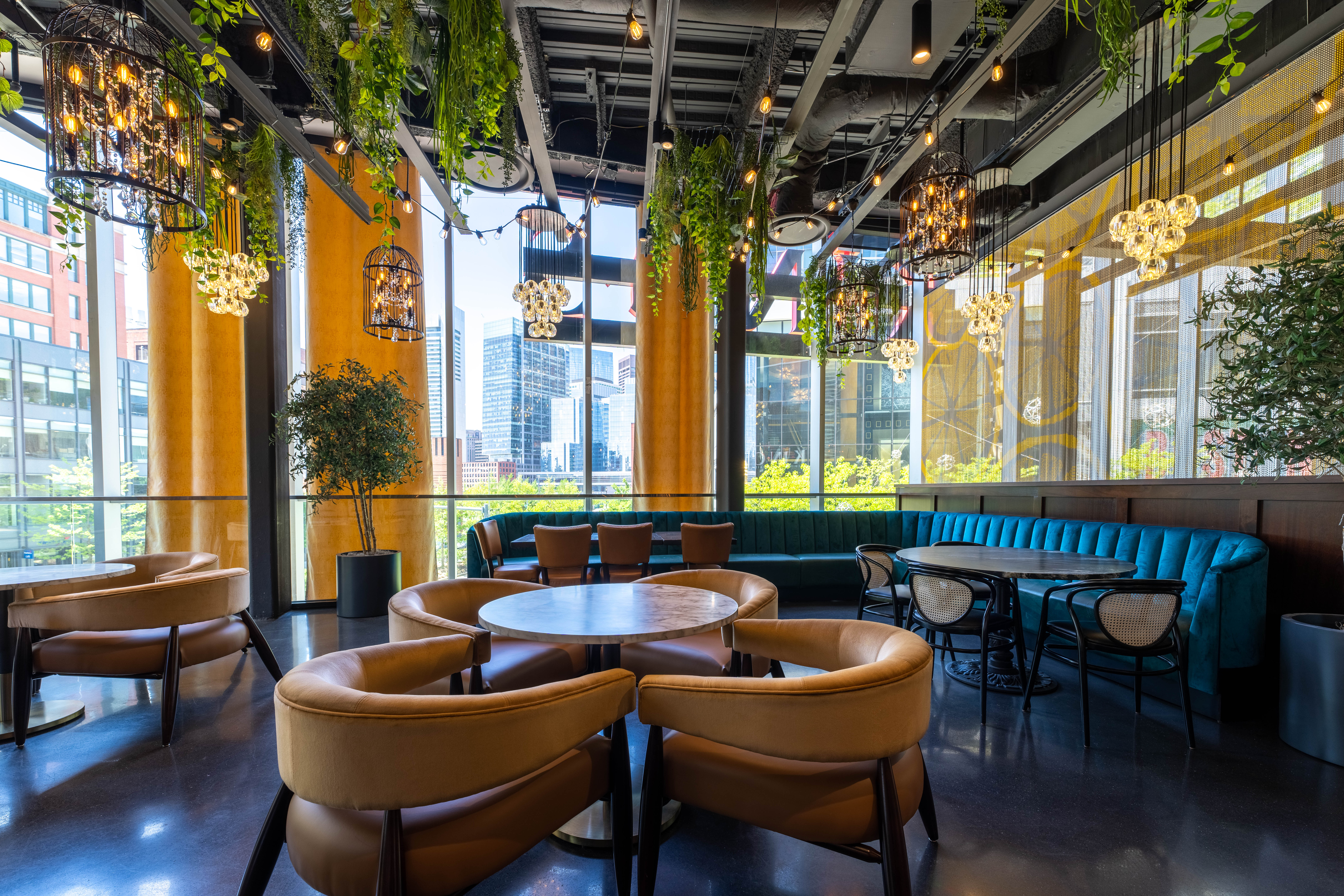 a room with tables and chairs