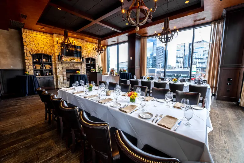 a long table set for a party