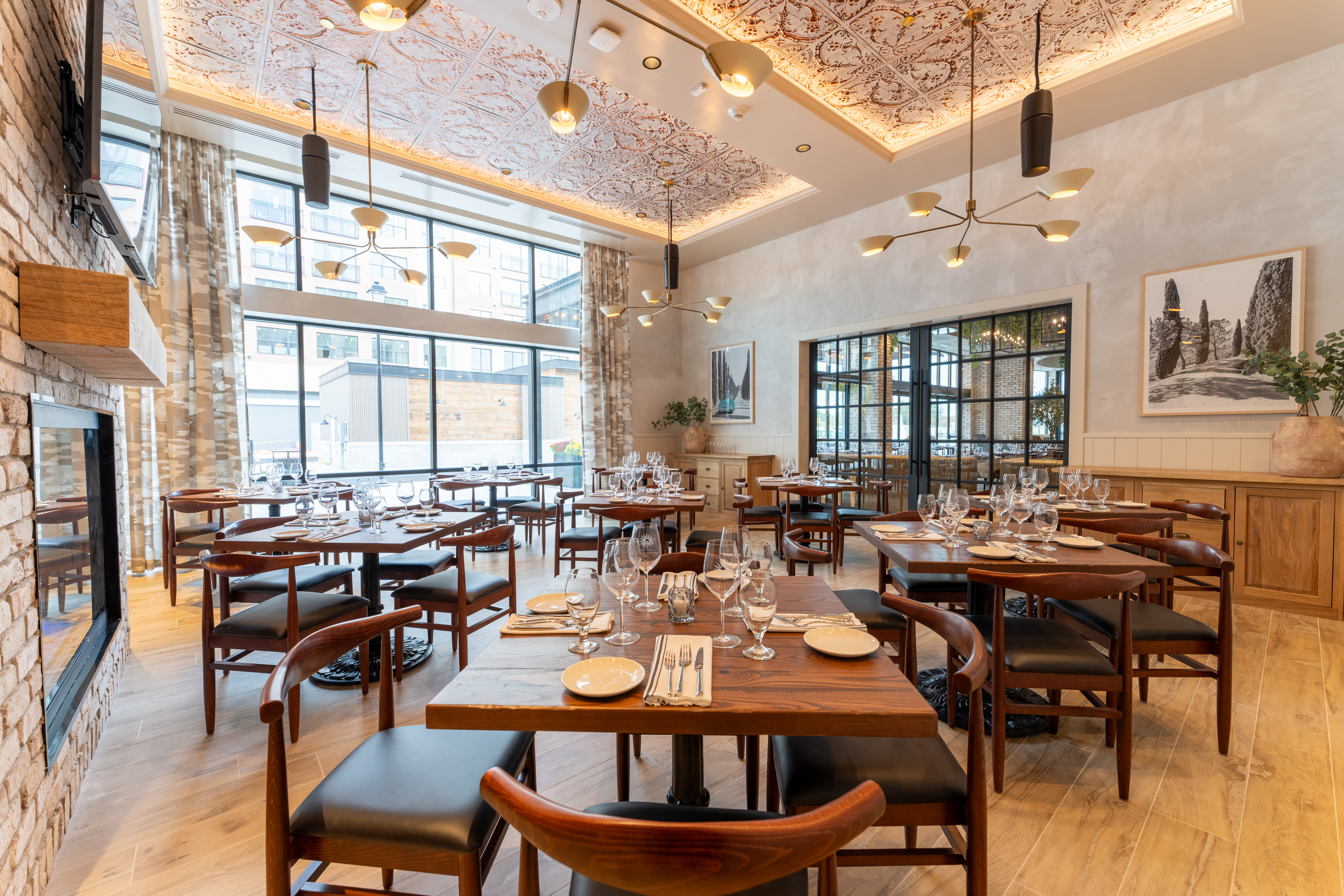 a restaurant with tables and chairs