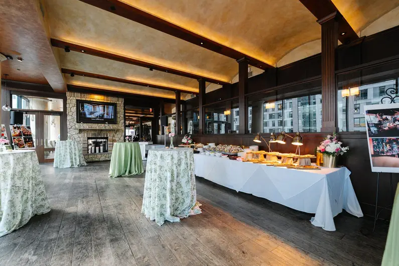 a buffet table with food on it