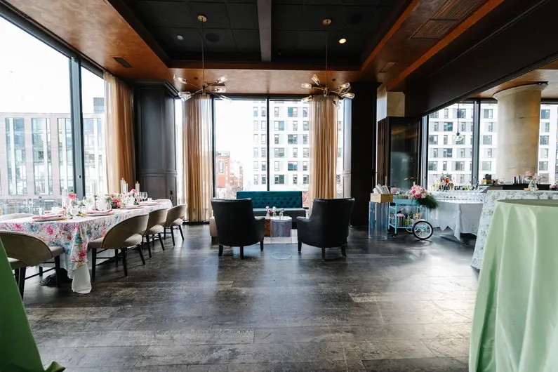 a room with tables and chairs