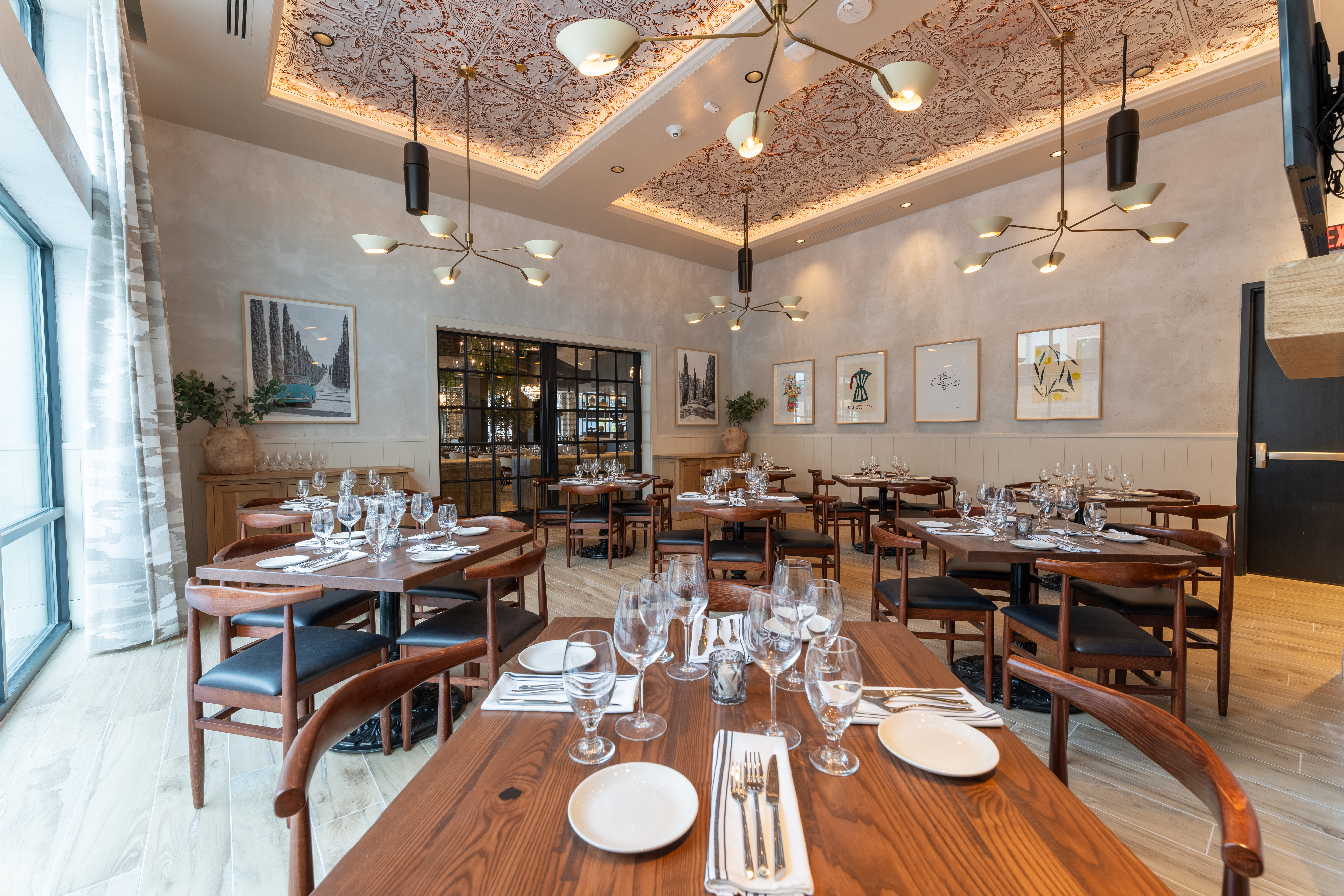 a room with tables and chairs