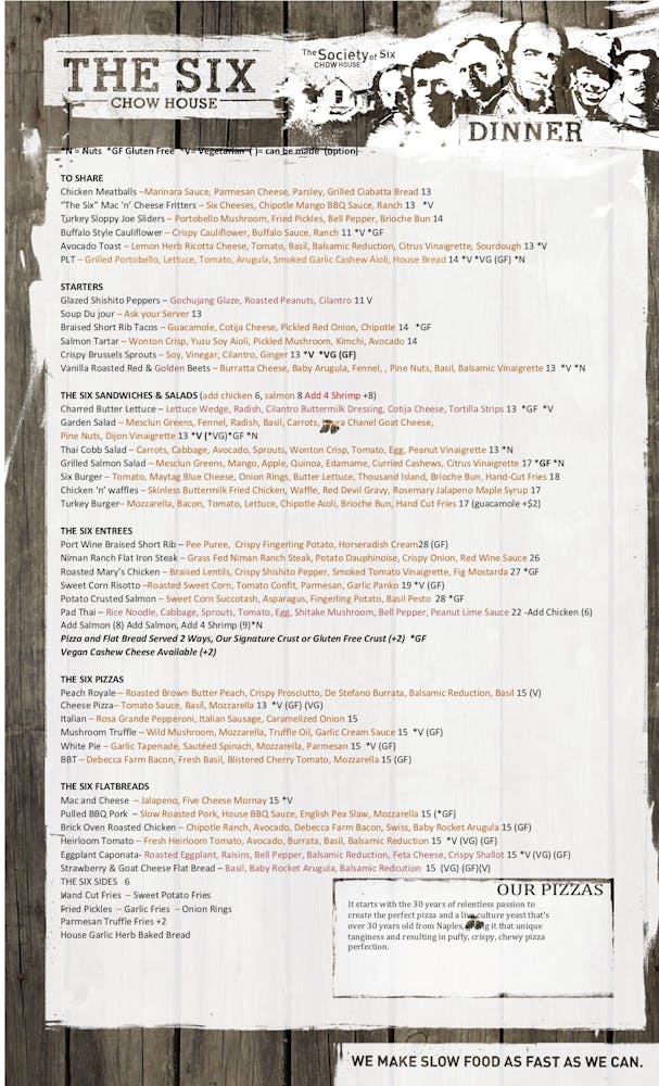 Menus The Six Chow House
