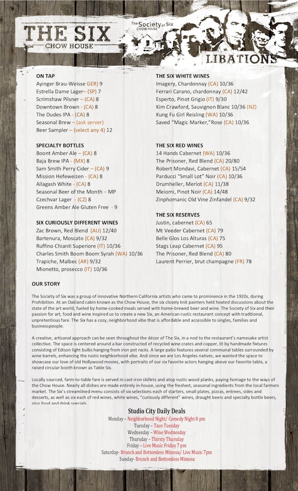 Menus The Six Chow House