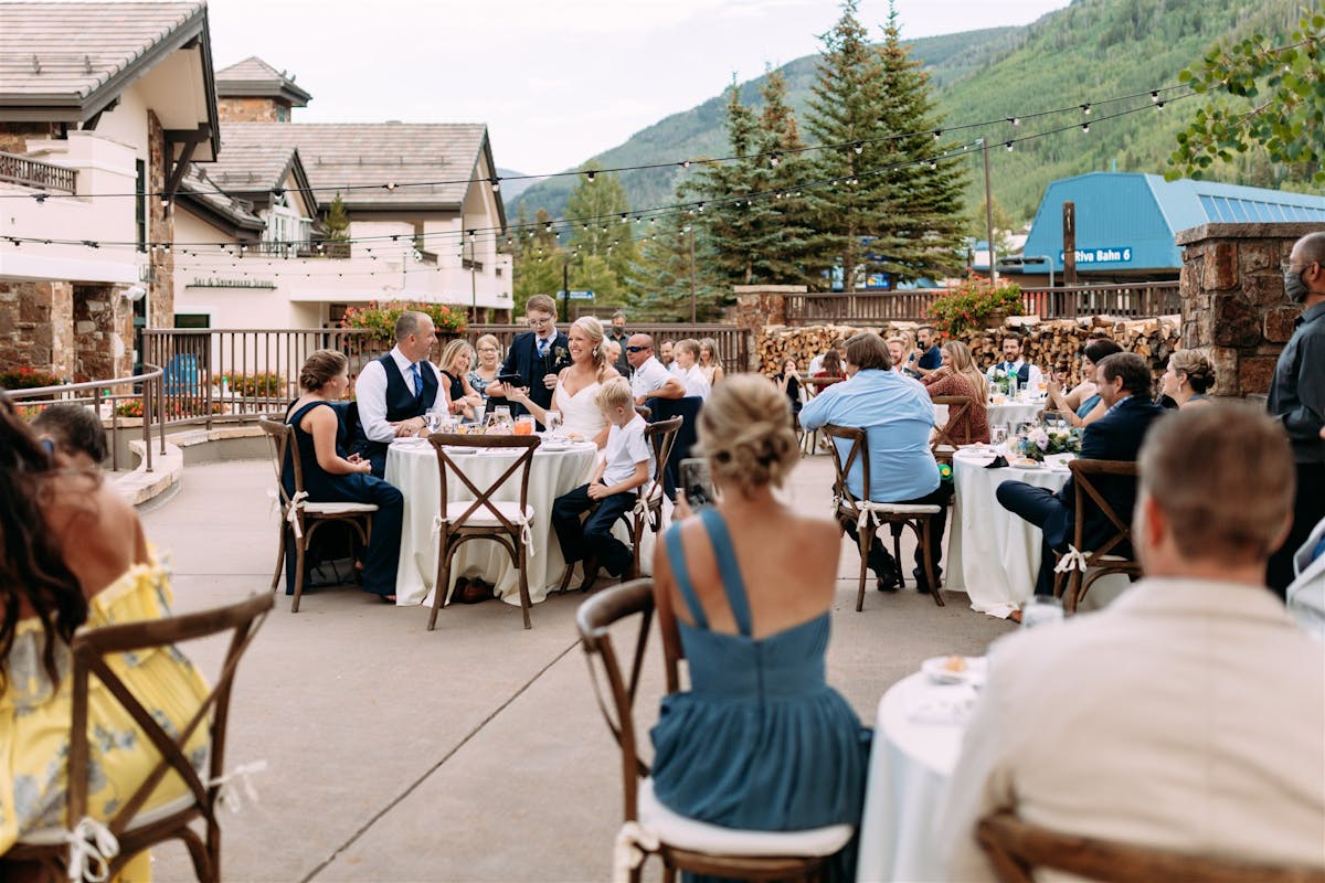 Larkspur Wedding Venue Vail Colorado Mountain Rehearsal, Welcome Reception Mountainside Patio Outdoor Reception
