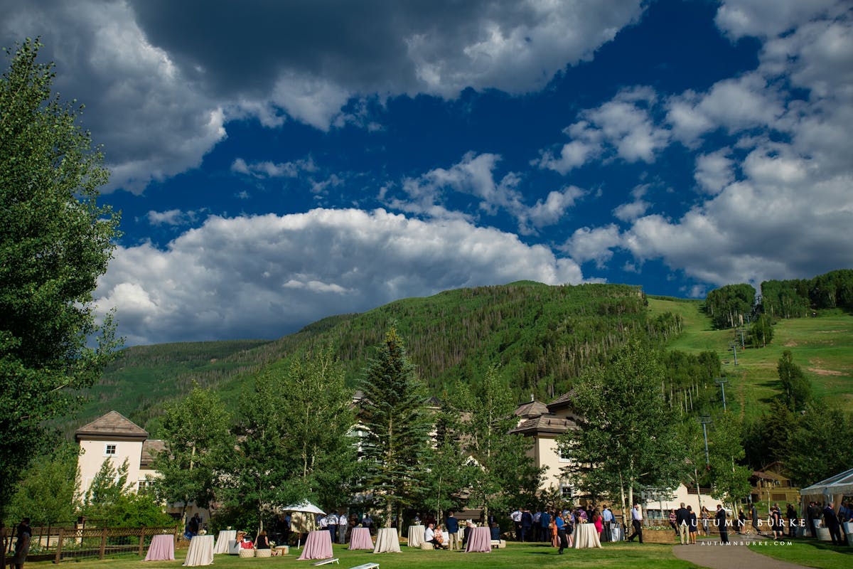 Larkspur Wedding Venue Vail Colorado Mountain Rehearsal, Welcome Reception Mountainside Patio Outdoor Reception Ceremony Lawn
