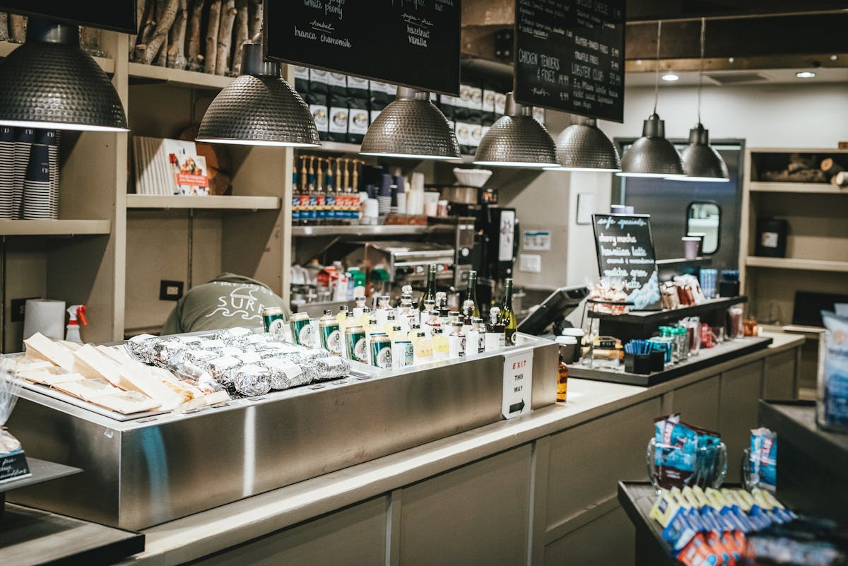 a clLarkspur Restaurant Market Vail Colorado ose up of a cluttered counter in a store