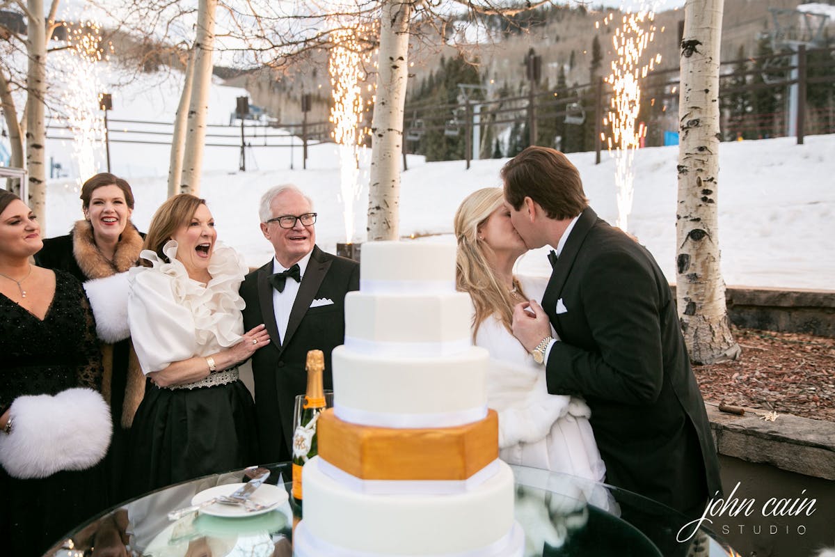 Larkspur Vail Winter Wedding Venue Colorado Cake Cutting